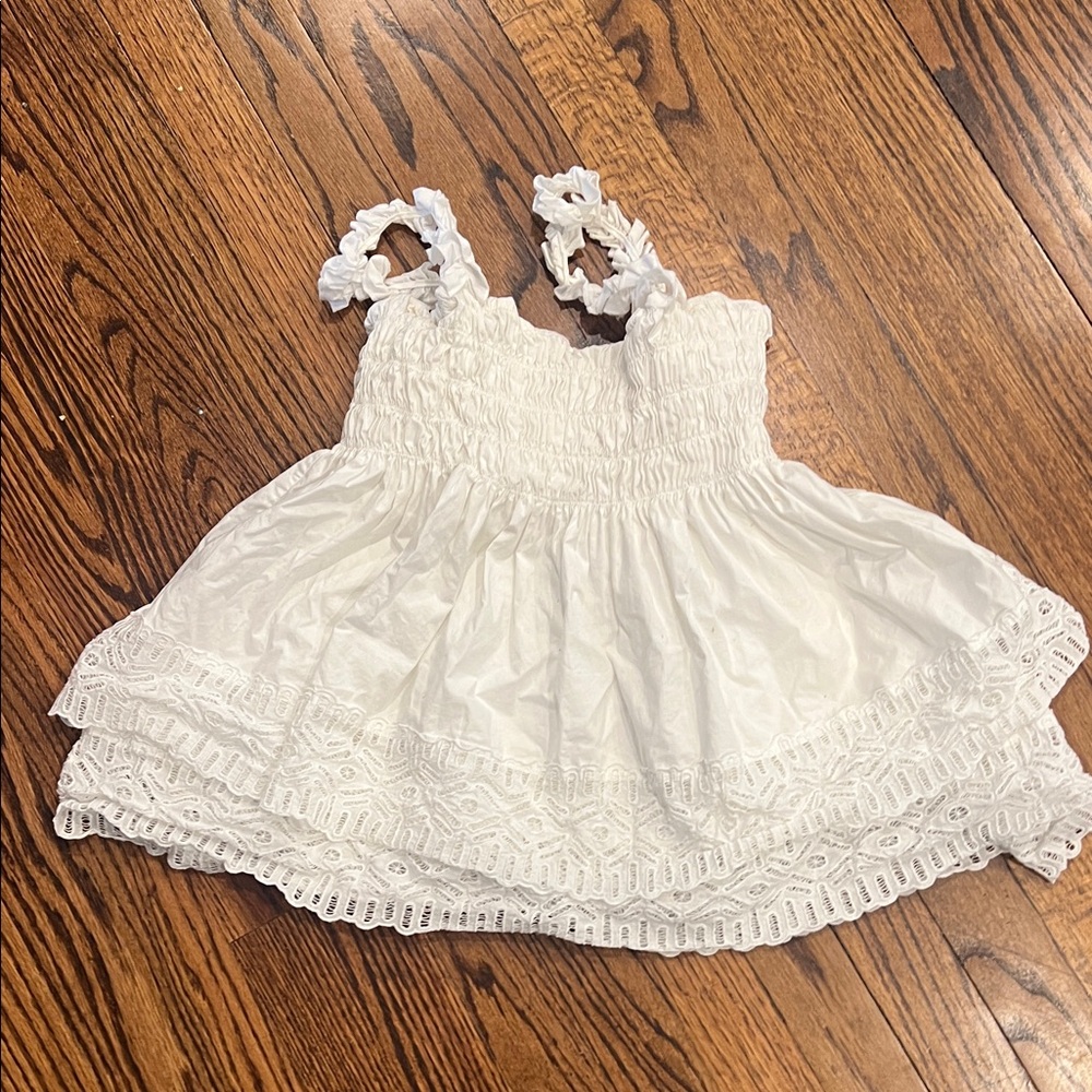 Tory Burch smocked White Lace Trimmed top